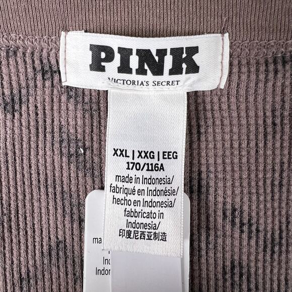 Y2K PINK Victoria’s Secret Plaid Thermal Top 2XL | Mauve Black Lounge Crest NWT - Picture 5 of 13